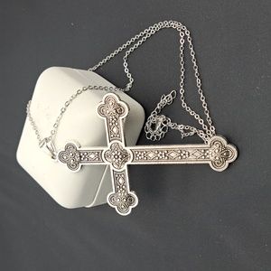Large, ornate stainless steel cross with 17-20" adjustable chain